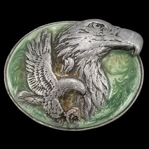 1990 Siskiyou Buckle Co Bald Eagle Bird of‎ Prey Enamel Belt Buckle Made in USA